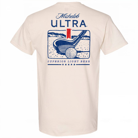 Michelob Ultra Golf Driver Beige Colorway Front and Back Print T-Shirt