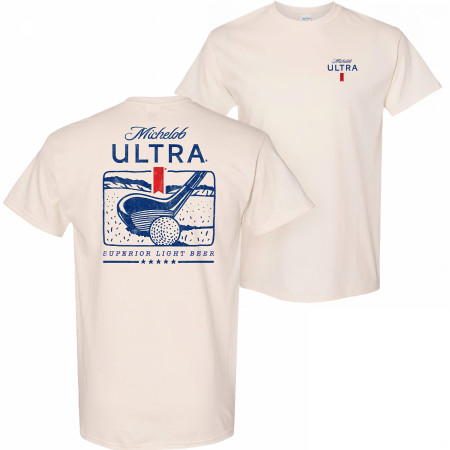 Michelob Ultra Golf Driver Beige Colorway Front and Back Print T-Shirt