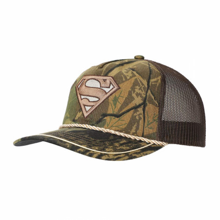 Superman Embroidered Logo on Camouflage Trucker Hat