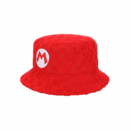 Super Mario Bros. Mario Embroidered Checkered Terry Cloth Bucket Hat