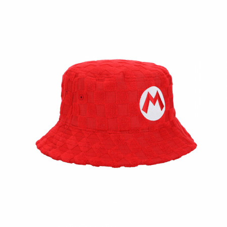 Super Mario Bros. Mario Embroidered Checkered Terry Cloth Bucket Hat