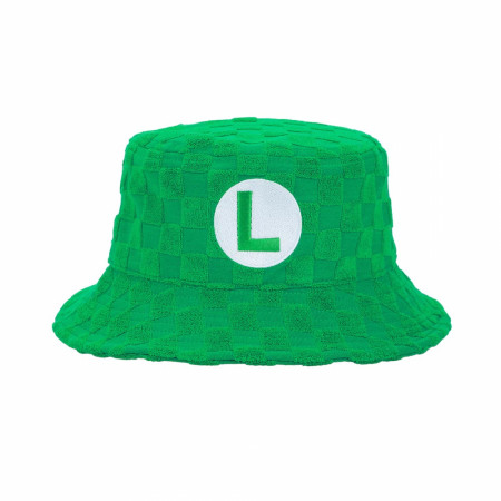 Super Mario Bros. Luigi Embroidered Checkered Terry Cloth Bucket Hat