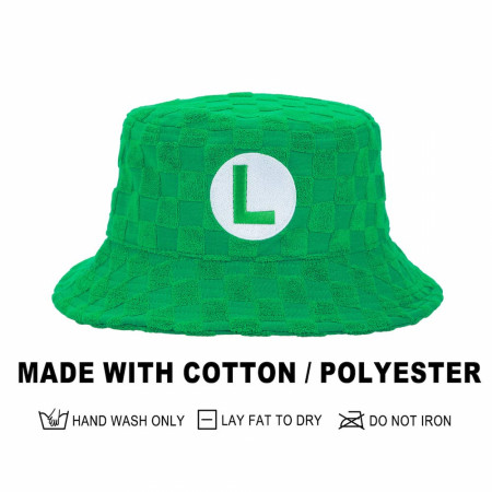 Super Mario Bros. Luigi Embroidered Checkered Terry Cloth Bucket Hat