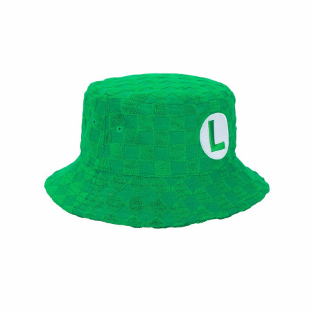 Super Mario Bros. Luigi Embroidered Checkered Terry Cloth Bucket Hat