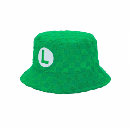 Super Mario Bros. Luigi Embroidered Checkered Terry Cloth Bucket Hat