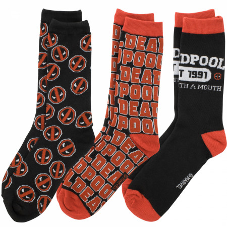 Deadpool Logo Collage Crew Socks 3-Pair Pack