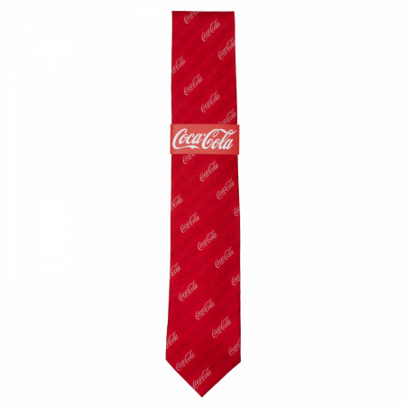 Coca-Cola White Script Repeating Logo on Red Neck Tie