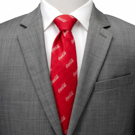 Coca-Cola White Script Repeating Logo on Red Neck Tie