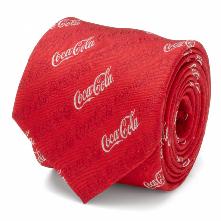 Coca-Cola White Script Repeating Logo on Red Neck Tie