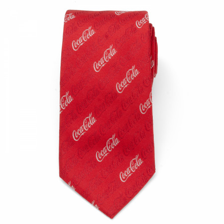 Coca-Cola White Script Repeating Logo on Red Neck Tie