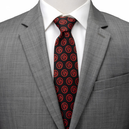 Dare Devil Red DD Repeating Emblem on Black Neck Tie