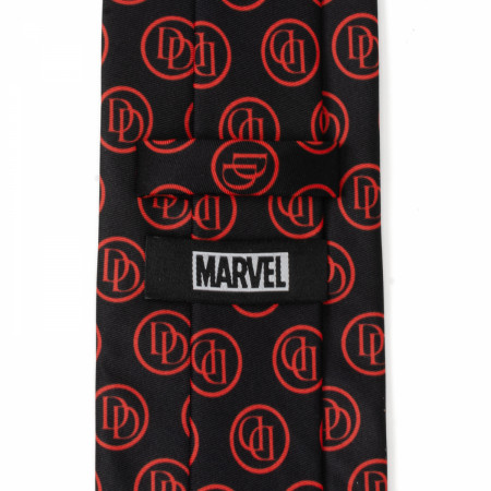 Dare Devil Red DD Repeating Emblem on Black Neck Tie