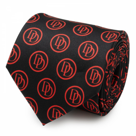 Dare Devil Red DD Repeating Emblem on Black Neck Tie