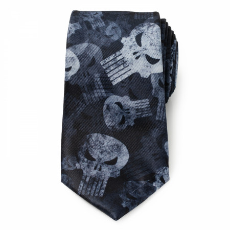 Punisher Skull Motif Dark Teal Neck Tie