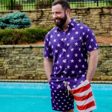 Patriotic Sublimated American Flag 5" Inseam Swim Trunks