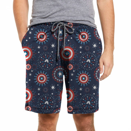 Captain America Shield Pattern Men's Pajama Jam Shorts