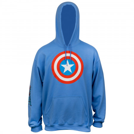 Captain America Shield Symbol with Sleeve Print Text Pull Over Hoodie