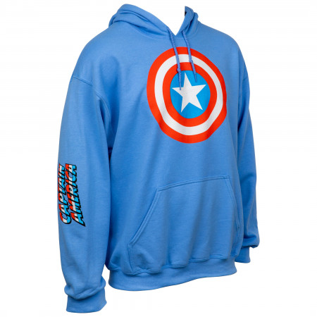 Captain America Shield Symbol with Sleeve Print Text Pull Over Hoodie