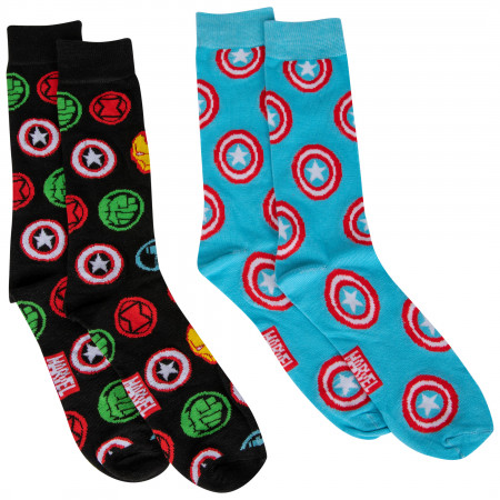 Captain America and Marvel Avengers Symbols 2-Pair Pack of Crew Socks