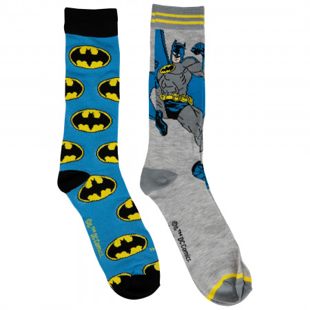 Batman Classic Logos and Character 2-Pair Pack of Crew Socks