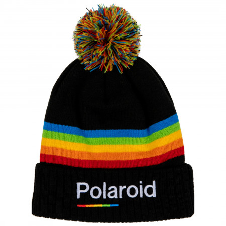 Polaroid Text Brand Cuff Pom Knit Beanie