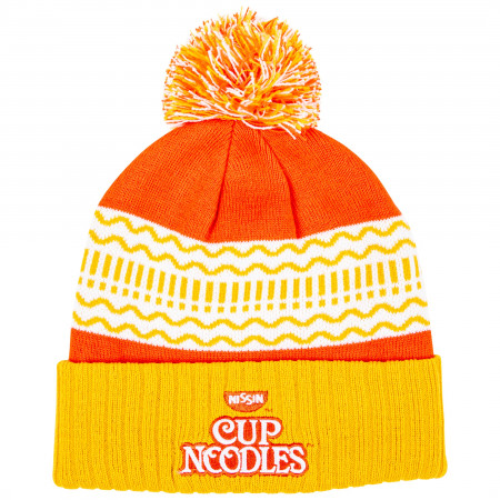 Cup Noodles Text Brand Cuff Pom Knit Beanie