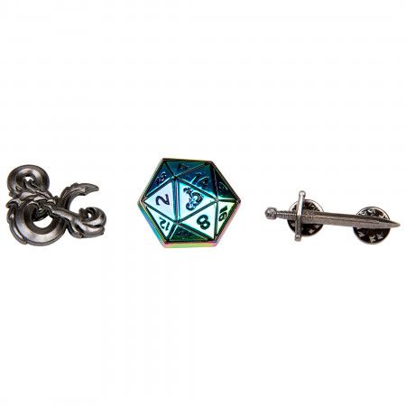 Dungeons & Dragons Logo D20 Sword Set of 3 Lapel Pins