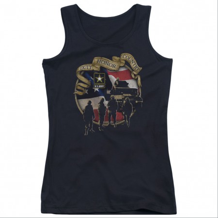 US Army Duty Honor Country Black Juniors Tank Top