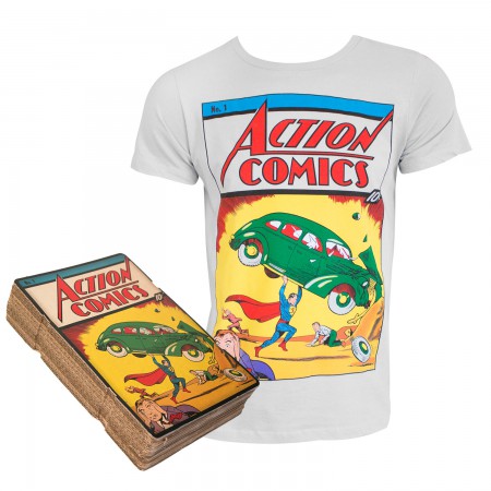 Superman Men's Light Gray Action Comics #1 Boxed T-Shirt