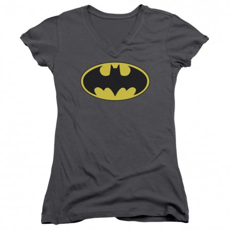 Batman Classic Bat Logo Women's Grey V-Neck Shirt