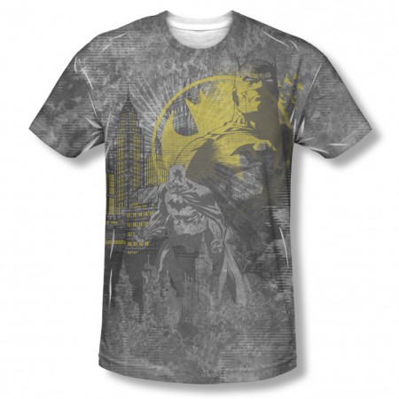 Batman Men's Gray Dark City Sublimation T-Shirt