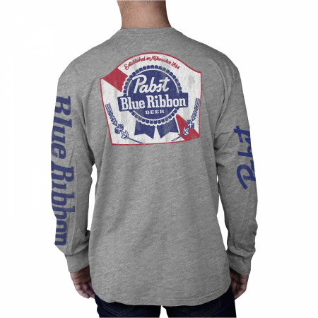 Pabst Blue Ribbon Beer Logo and Sleeve Print Long Sleeve Shirt