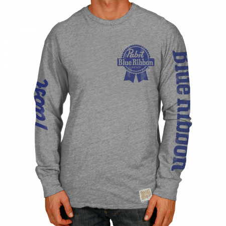 Pabst Blue Ribbon Beer Logo and Sleeve Print Long Sleeve Shirt