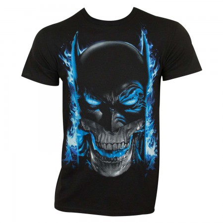 Batman Men's Black Blue Flames T-Shirt