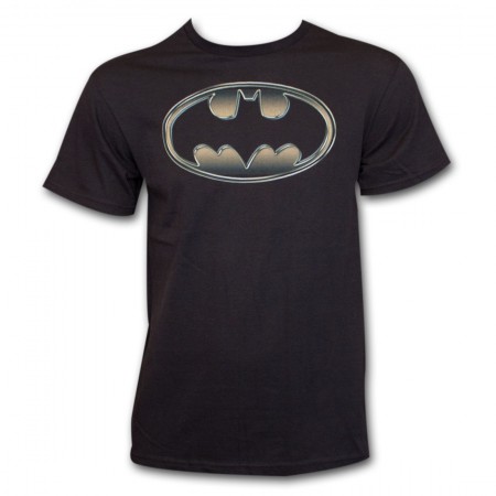 Batman Classic Golden Embossed Logo T-Shirt - Black