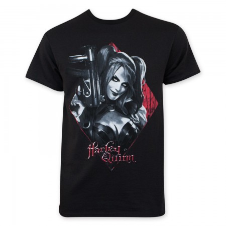 Batman Harley Quinn Men's Black Gun Pose T-Shirt