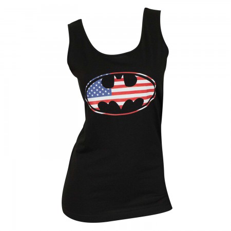 Batman Women's Black Tank Top With Patriotic Logo