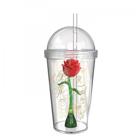 Beauty And The Beast Clear Magic Rose Cup With Straw