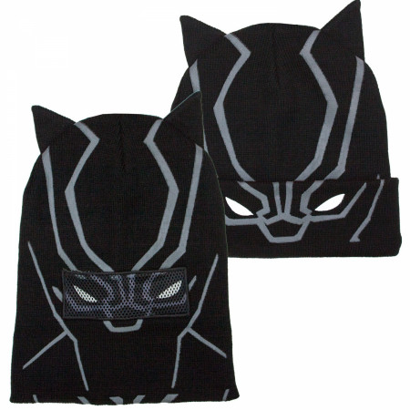 Black Panther Face Costume Pull Down Mask Beanie