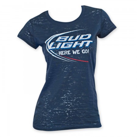 Bud Light Women's Navy Blue Burnout Tee Shirt