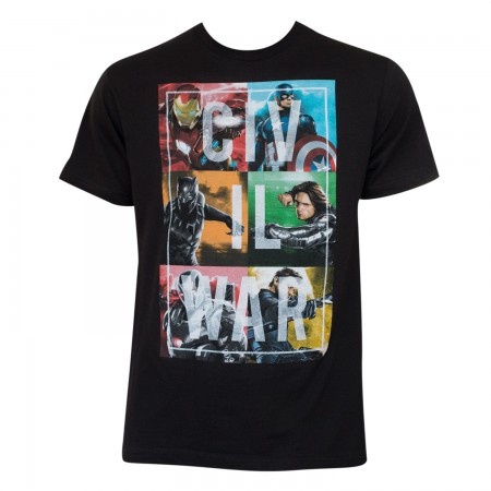 Captain America Civil War Split Up Boxes Black T-Shirt