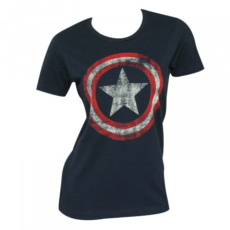 Captain America Distressed Shield Navy Juniors Graphic T-Shirt