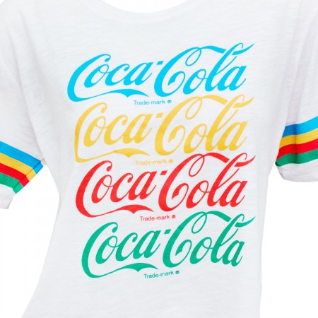 Coca Cola Rainbow Cropped Women's White Tee Shirt
