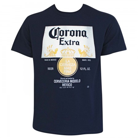 Corona Extra Distressed Bottle Label Logo Navy Blue Tee Shirt