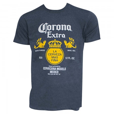Corona Extra Men's Heather Blue Bottle Label Logo T-Shirt