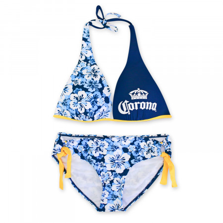 Corona Extra Molded Push Up Halter Loop Side Tie Bottom Floral Bikini