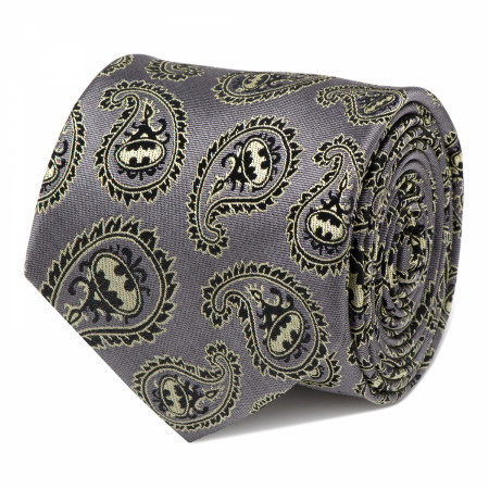 Batman Gray and Yellow Paisley Silk Tie