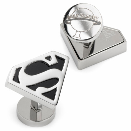 Superman Logo Black Onyx Stainless Steel Cufflinks