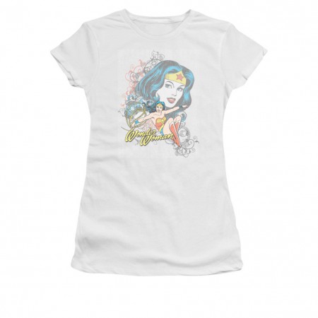 Wonder Woman Scroll White Juniors T-Shirt