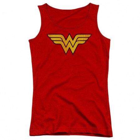 Wonder Woman Distressed Logo Red Juniors Tank Top
